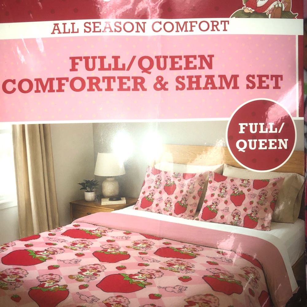 🍓Full/Queen Pink Strawberry Comforter & Sham Set